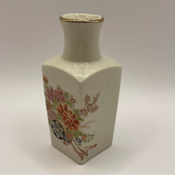 Vintage 1970’s Ceramic Reed Pot Japanes Floral Mini Vase Oriental Gold Trim - Picture 5 of 10